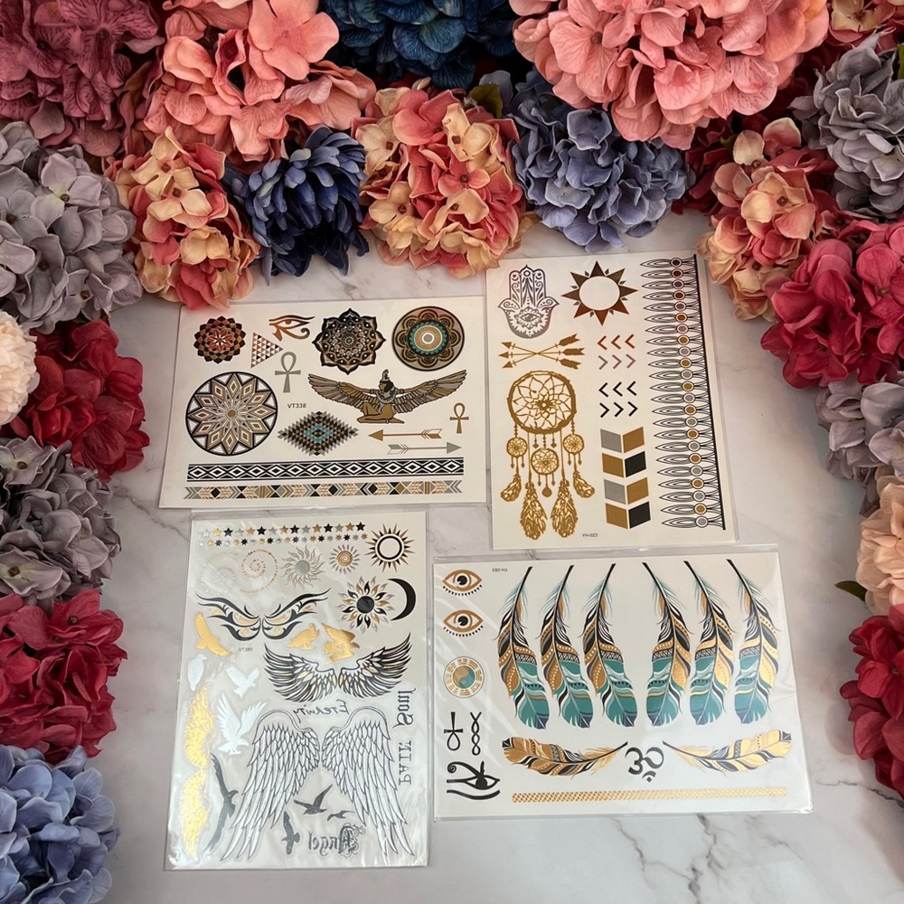 4 Sheets Boho Festival Temporary Metallic Flash Tattoos - Picture 2 of 16